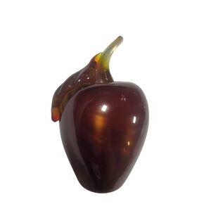 Vintage Hand Blown Large Glass Apple Paper Weight - Signed